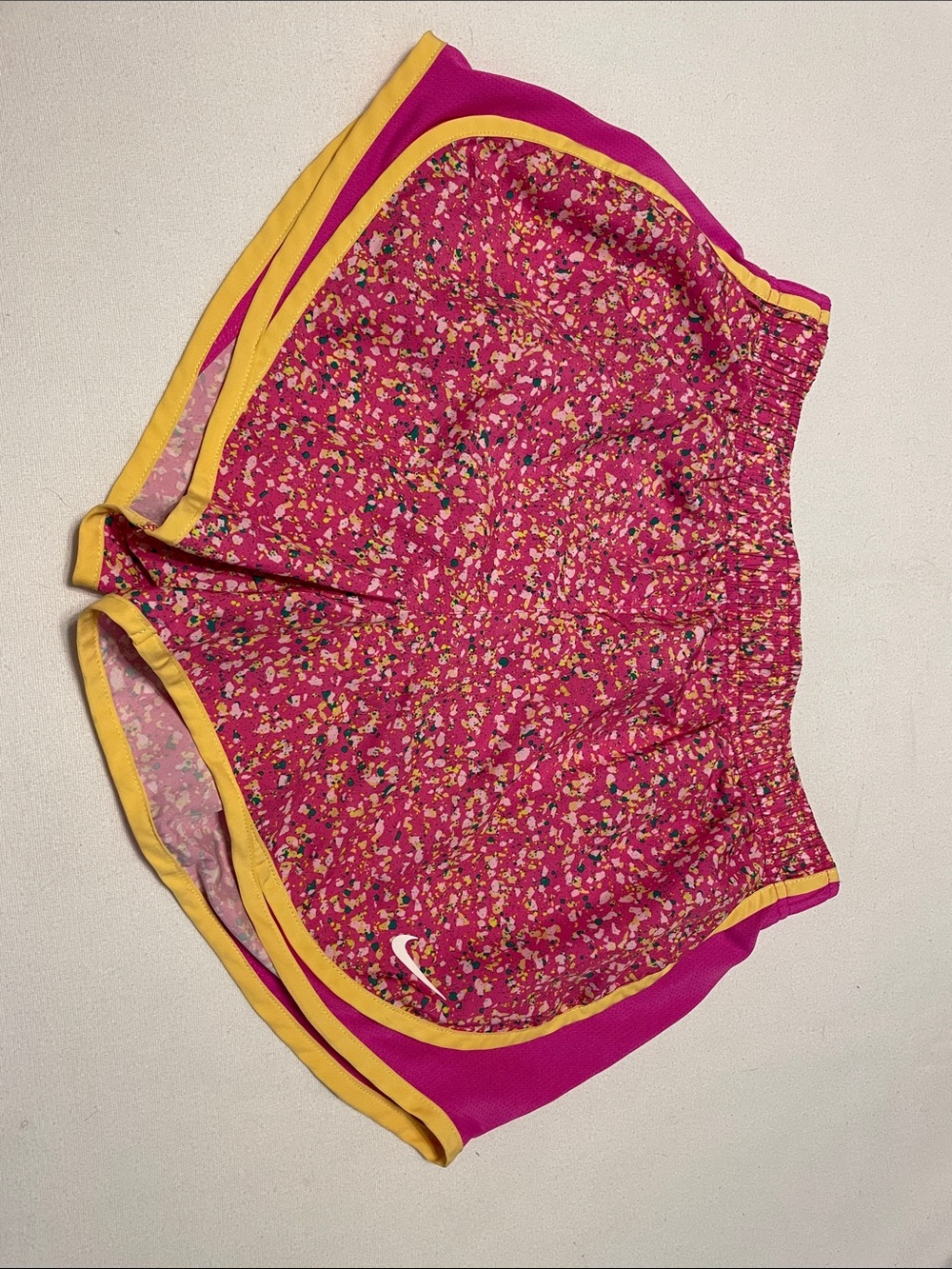 Nike Women's Hot Pink Floral Athletic Shorts with Yellow Trim
